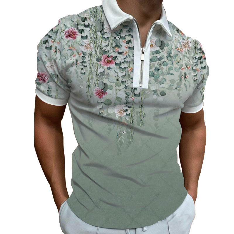 Herren Poloshirt Modern Grafisches Muster Reißverschluss