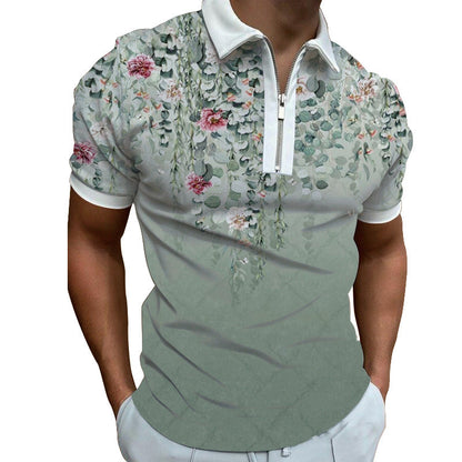 Herren Poloshirt Modern Grafisches Muster Reißverschluss