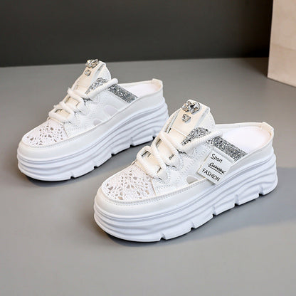 Damen Clogs Plateau atmungsaktiv Glitzer Schuhe Heidi Mode