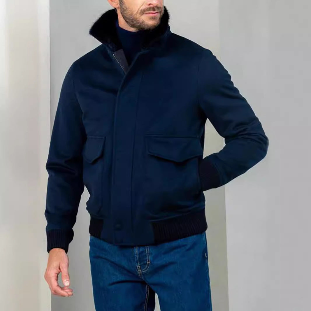 Herren Bomberjacke Warm Moderner Kragen Style