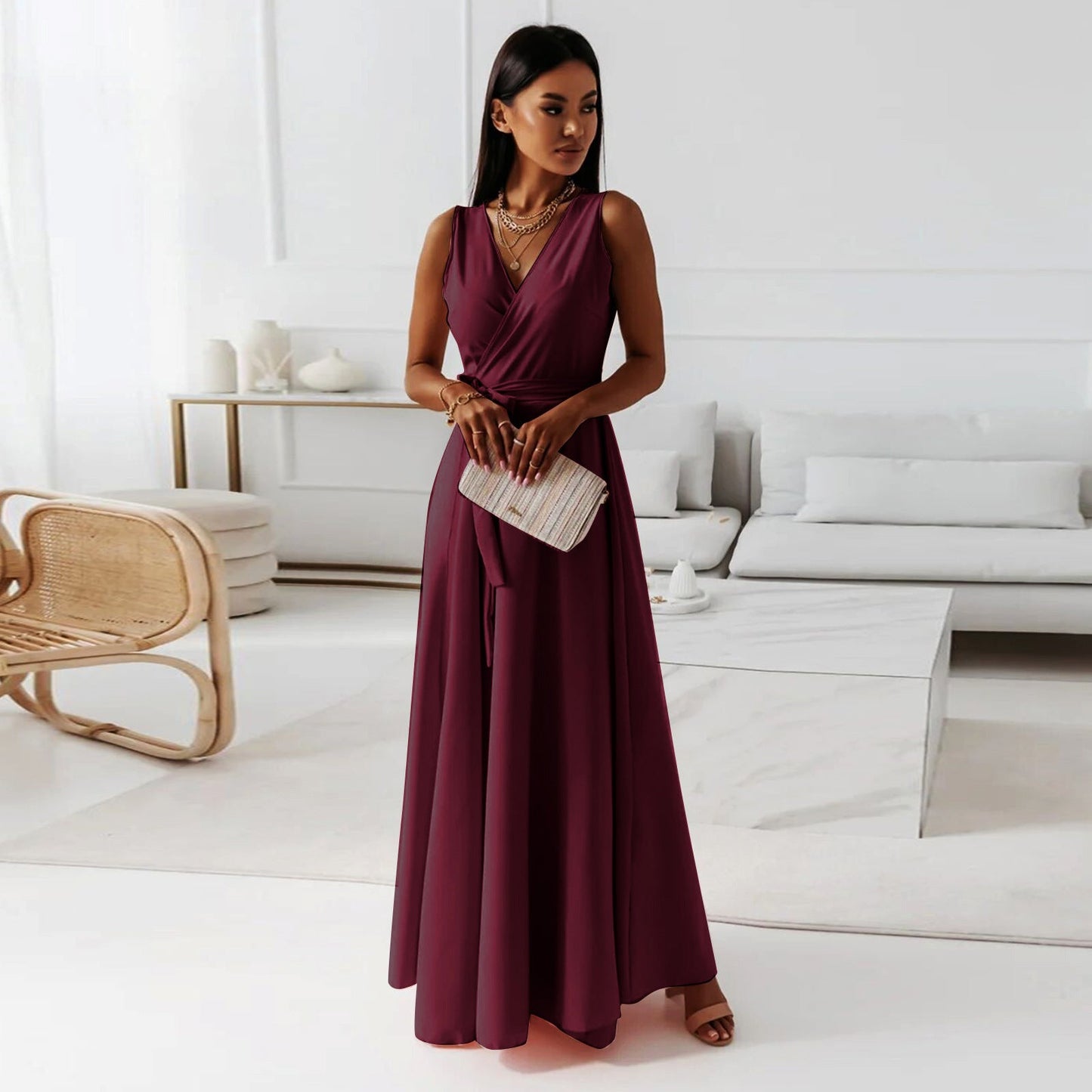 Elegantes Minikleid Damen Wickelkleid V-Ausschnitt
