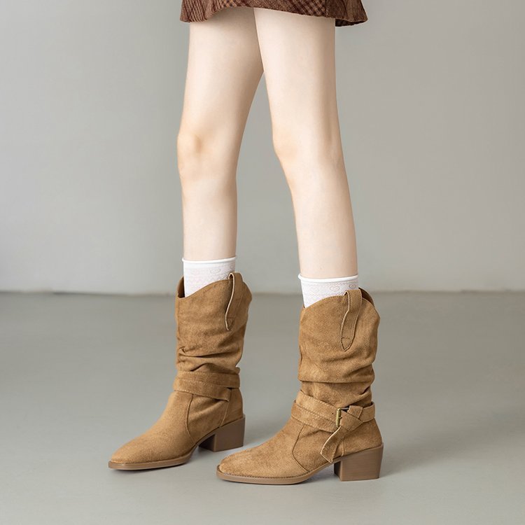 Western Stiefeletten Damen Blockabsatz Riemen Schuhe