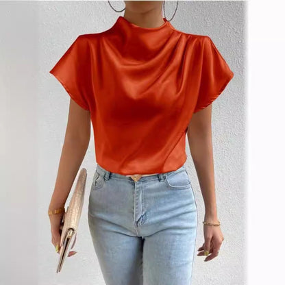 Damen Bluse Satin Stehkragen Elegante Mode