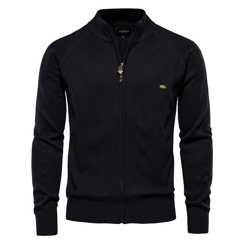 Herren Strickjacke Stehkragen Modern Schmal