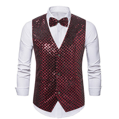 Herren Paillettenweste Elegant mit Fliegenbinder Glitzer