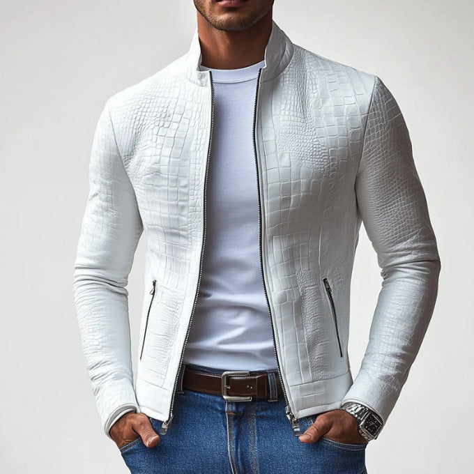 Herren Lederjacke Elegante Kunstedel mit Krokoprint Schwarz - BerlinGlamour