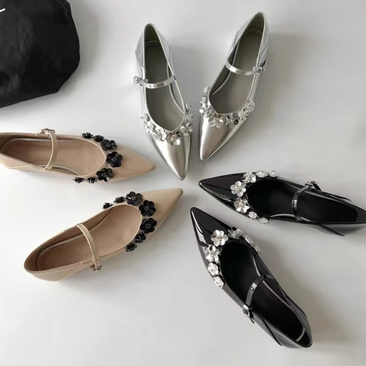 Damen Ballerinas Elegant Florale Riemen Schuhe