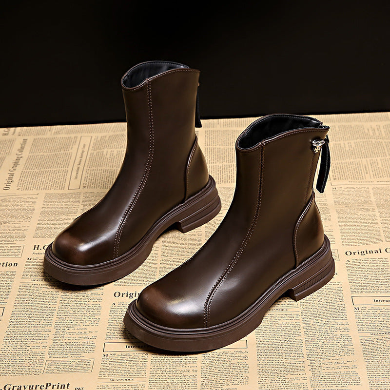 Damen Stiefeletten Elegant Bequem Kunstleder Reißverschluss Schwarz