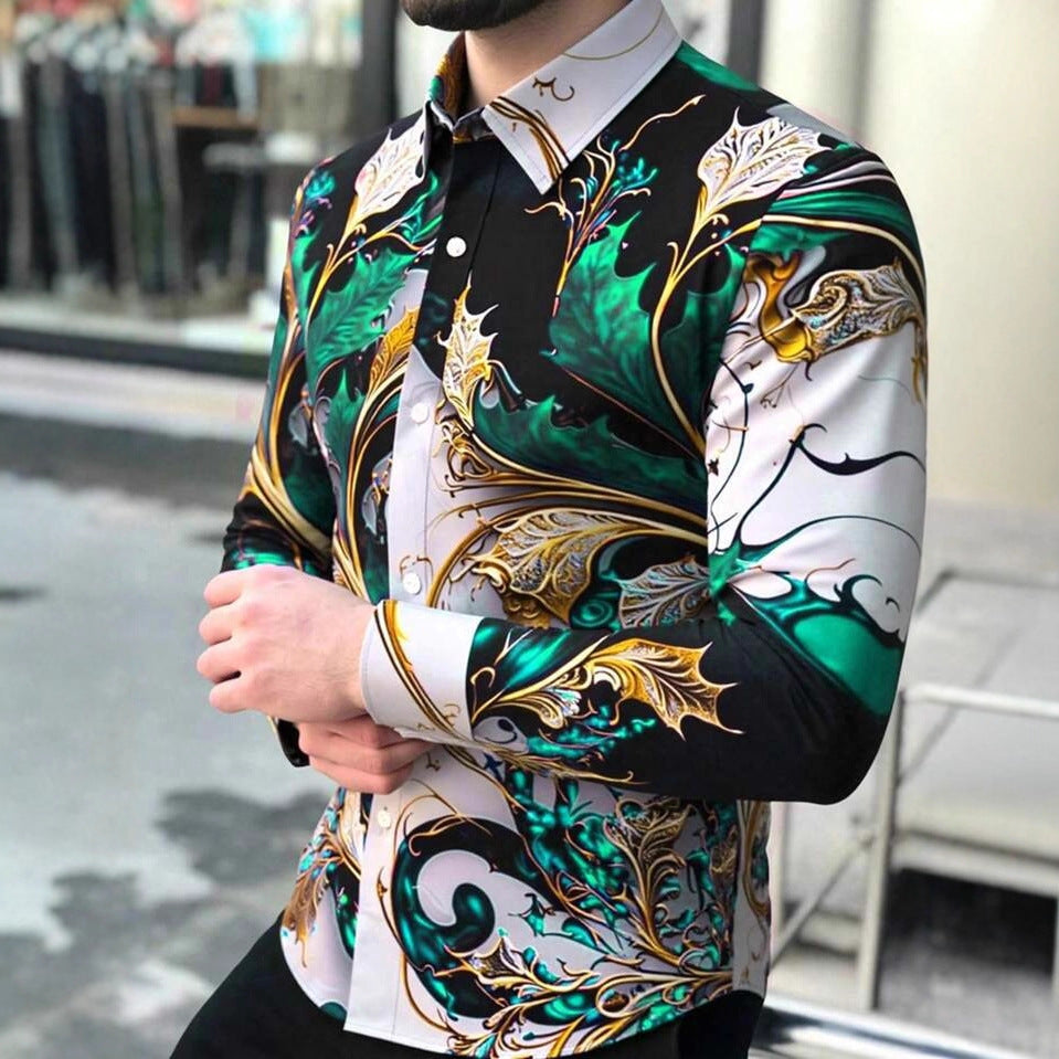 Herren Langarmhemd Barock Muster Elegant Berlin