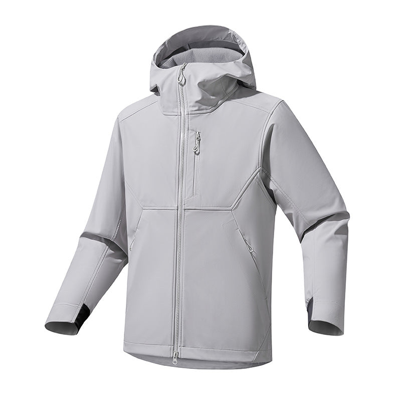 Herren Softshelljacke Wasserdicht Verstellbare Kapuze Schwarz