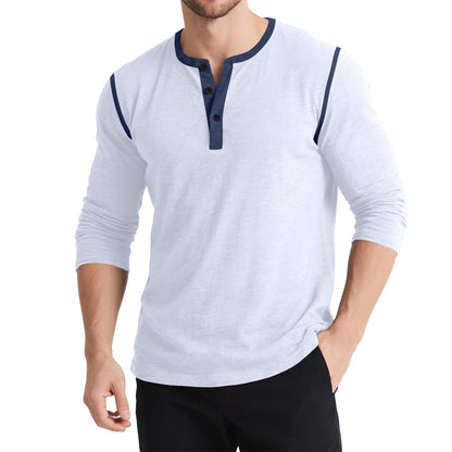 Herren Longsleeve Oberteil Sportlich Knopfleiste Modern