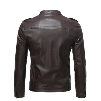 Leder Bikerjacke Herren Schulterpolster Schwarz
