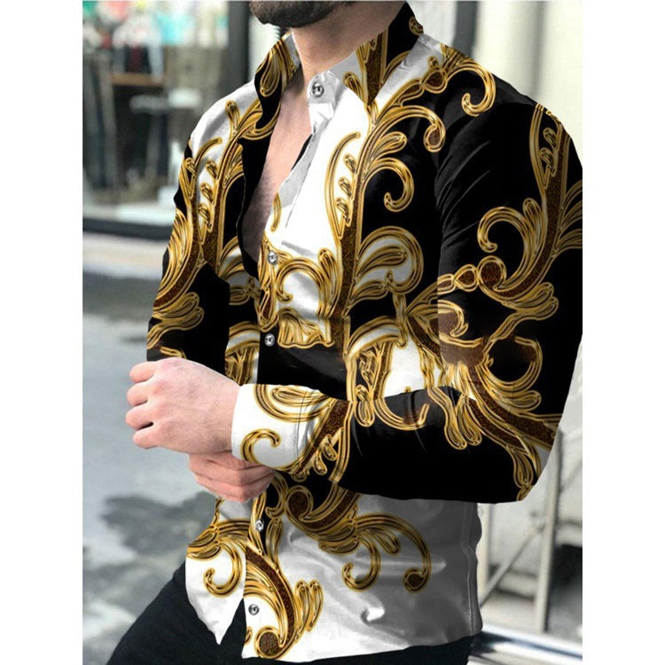 Herren Langarmhemd Elegantes Kettenmuster Slim Fit