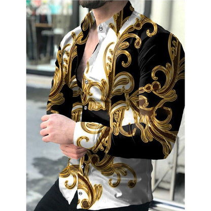 Herren Langarmhemd Elegantes Kettenmuster Slim Fit