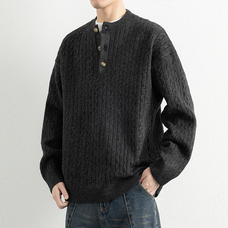 Herren Strickpullover Modern Knöpfe Struktur Optik