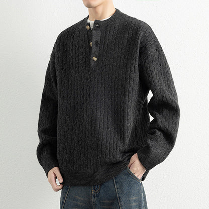 Herren Strickpullover Modern Knöpfe Struktur Optik