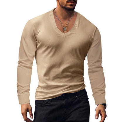 Herren T-Shirt Langarm V-Ausschnitt Modern Style