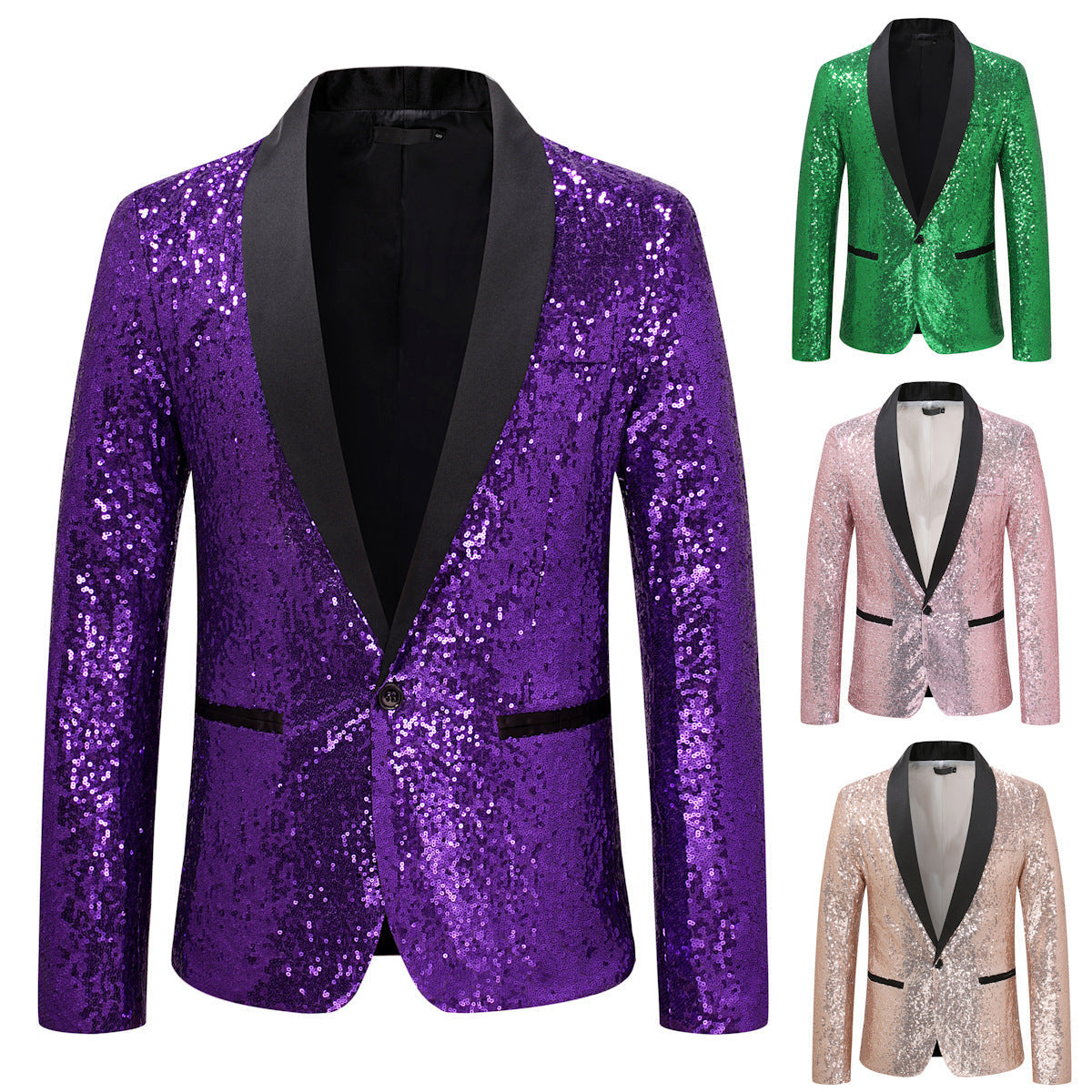 Herren Blazer Slim Fit Pailletten Elegant Schwarz - BerlinGlamour