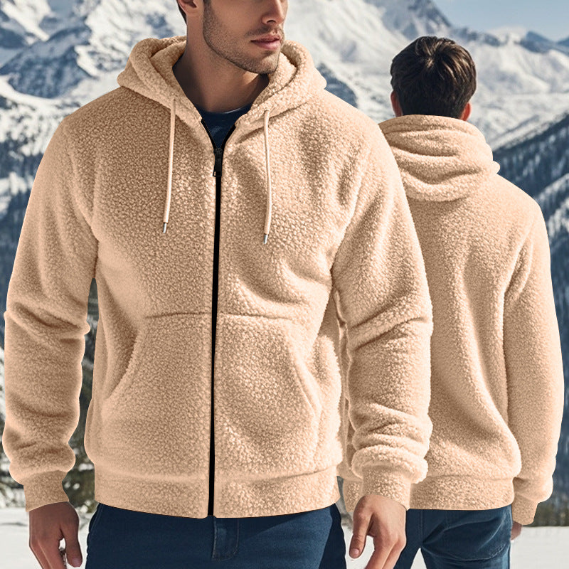 Herren Fleecejacke Kapuzenjacke Warm mit Teddyfutter und Taschen