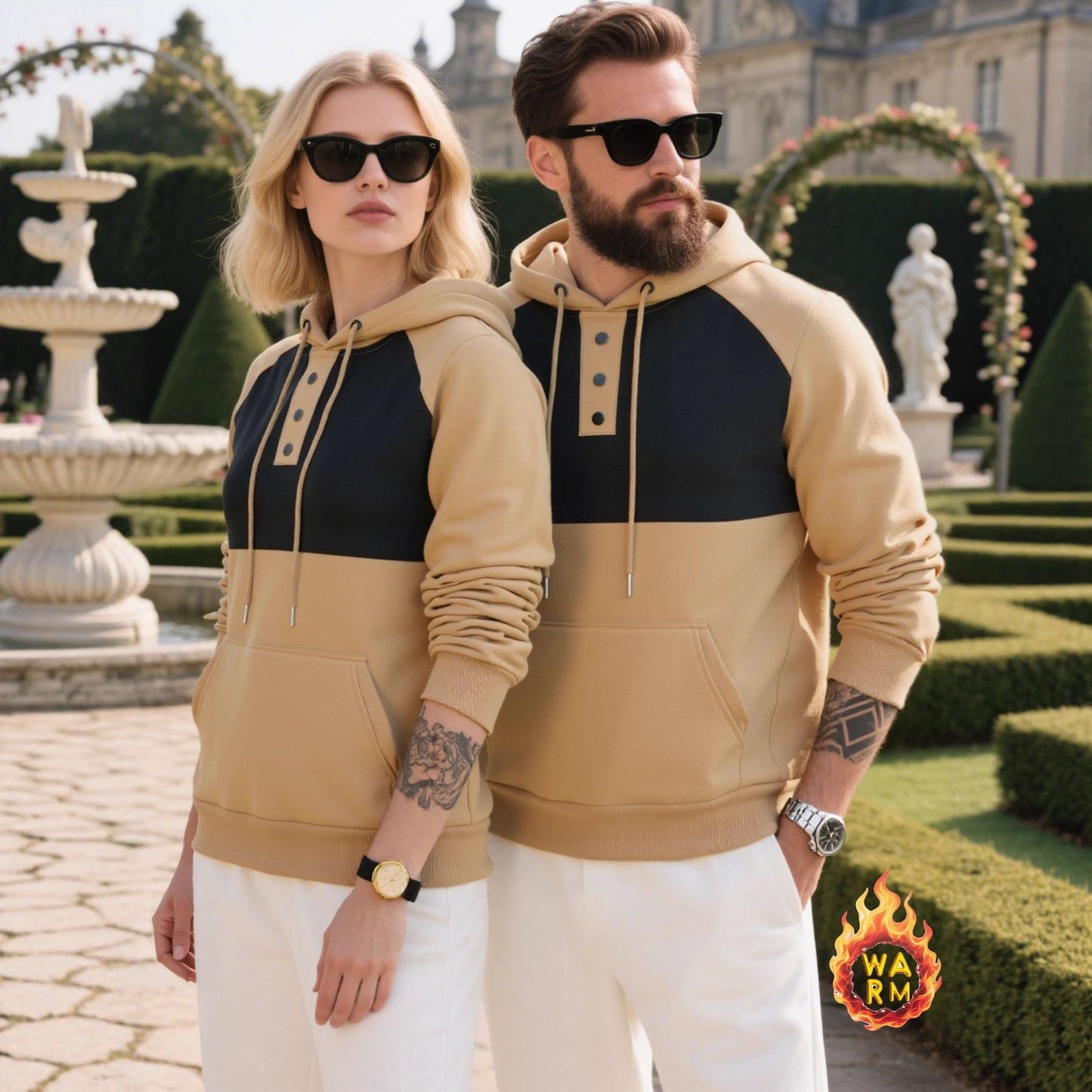 Modischer Herren Hoodie mit Kontrastfarben und Knöpfen - BerlinGlamour