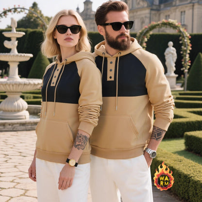Herren Hoodie Modern mit Knöpfen und Kontrastärmeln - BerlinGlamour