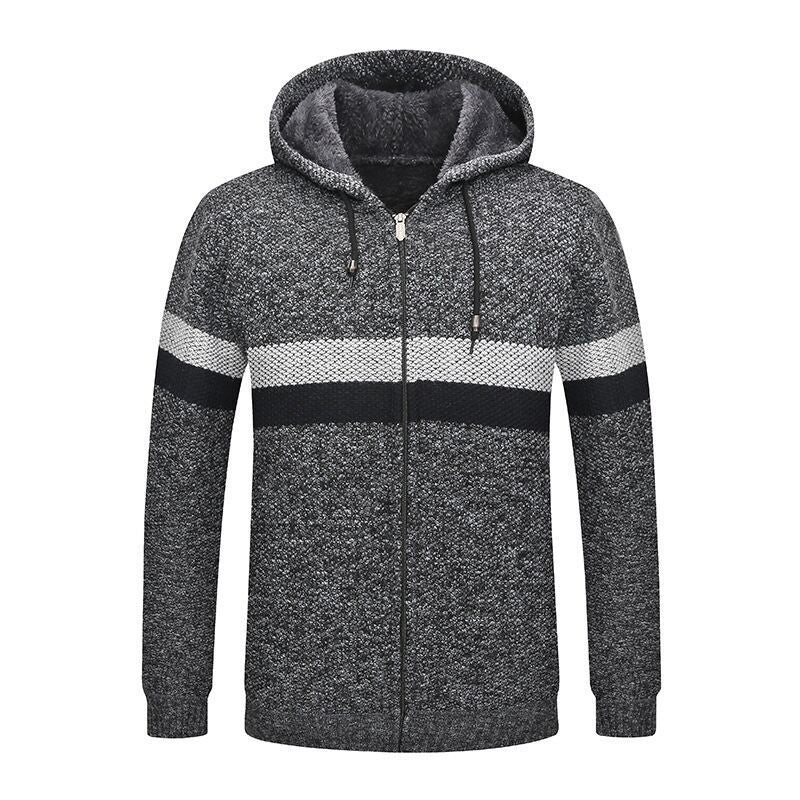 Herren Strickjacke Kapuze mit Kontraststreifen Modern