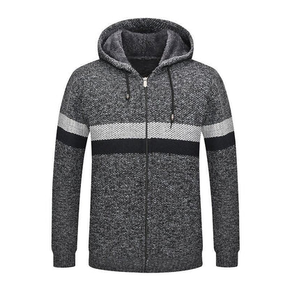 Herren Strickjacke Kapuze mit Kontraststreifen Modern