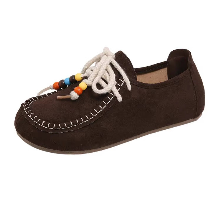Damen Mokassins Weich Wildleder Perlen Schuhe Modern