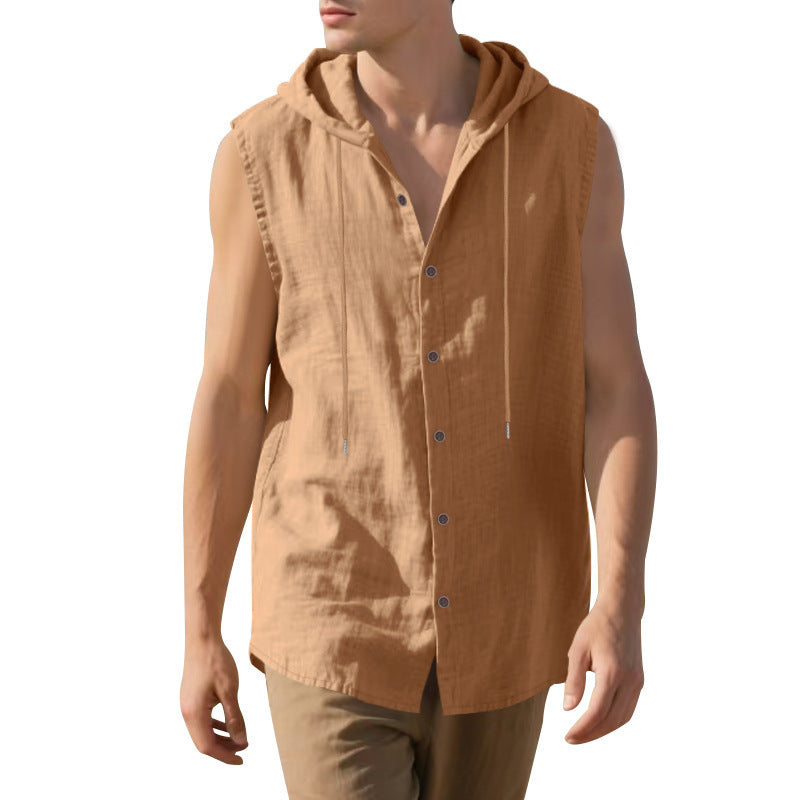 Herren Kapuzenshirt Ärmellos Lässig Mit Knöpfen