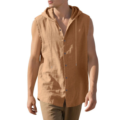 Herren Kapuzenshirt Ärmellos Lässig Mit Knöpfen