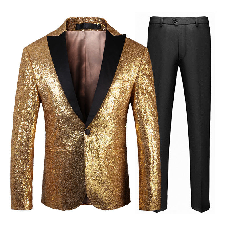 Herren Glitzeranzug Pailletten Anzug Set Party