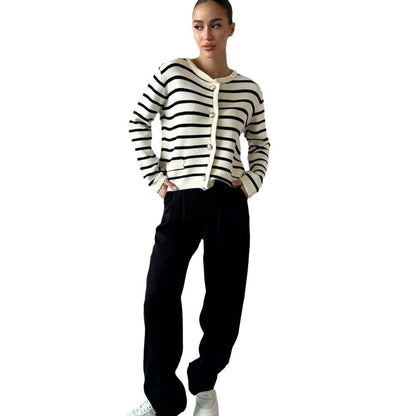 Damen Cardigan Streifen Modisch Vielseitig
