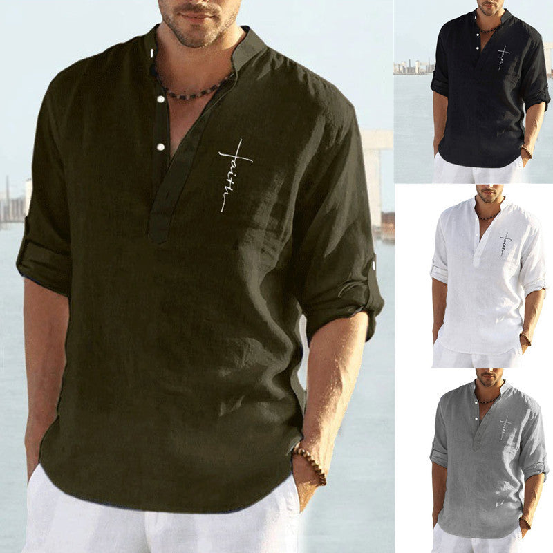 Herren Leinenhemd Stehkragen Modern Berlin Style - BerlinGlamour