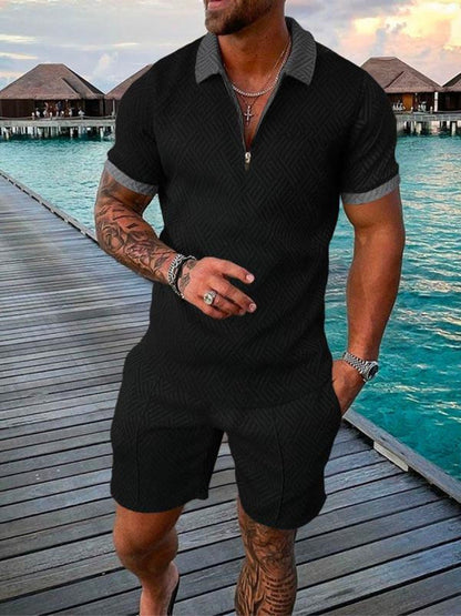 Herren Jumpsuit Kurzarm Modern Fein Strukturiert