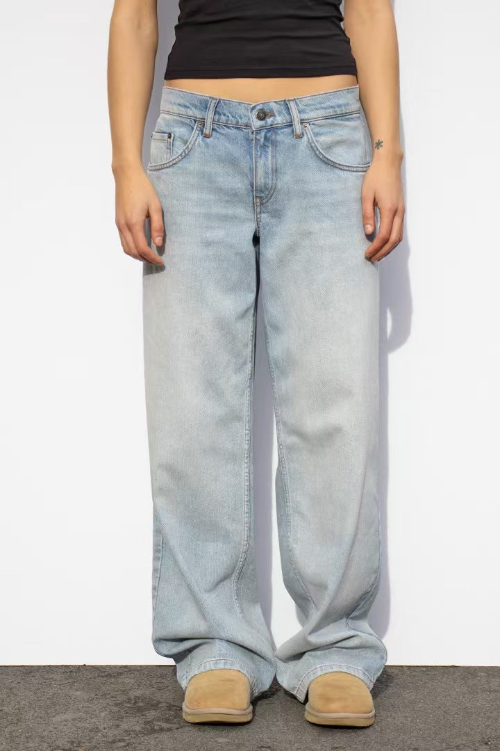 Damen Highwaist Jeans Weite Bein Verstellbar