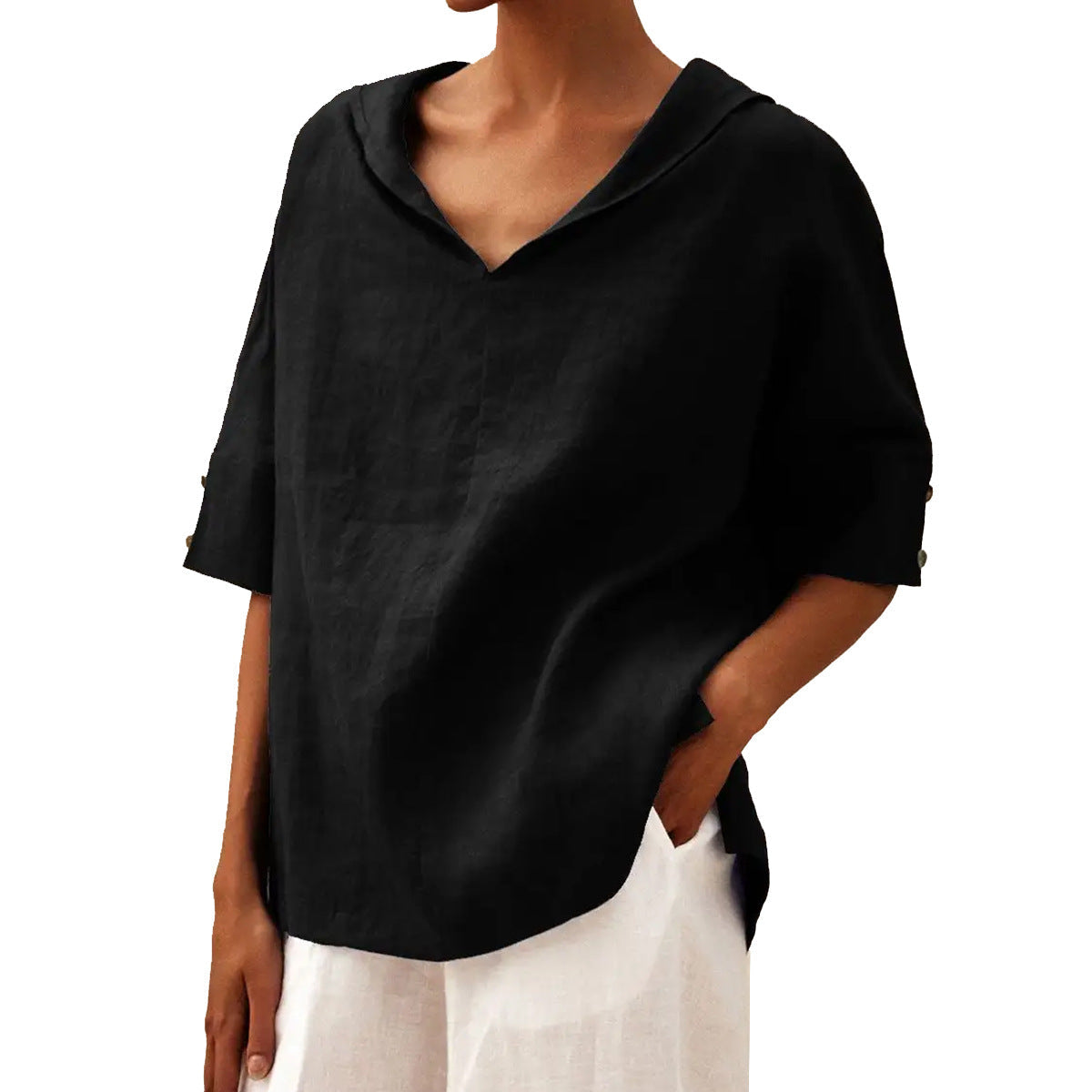Damen Bluse Modern mit Blumenmuster und V-Ausschnitt