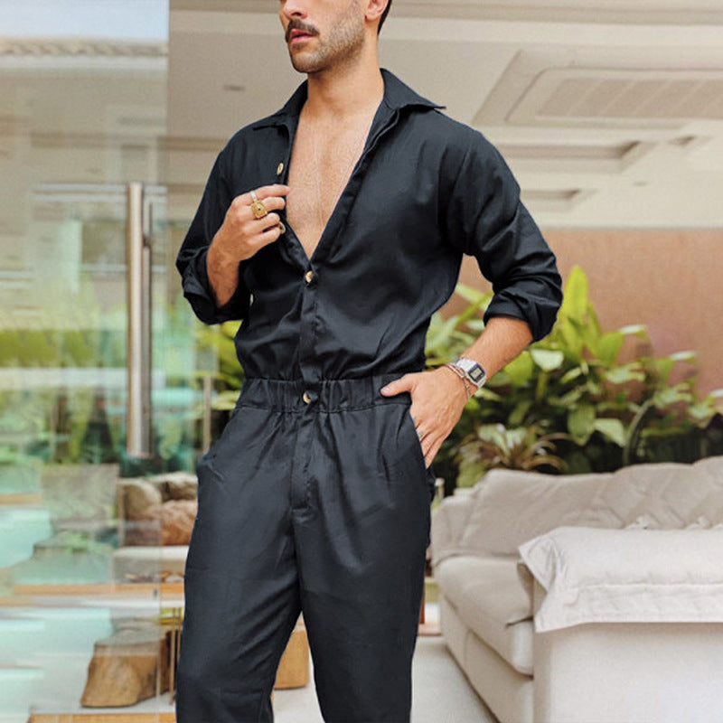 Herren Jumpsuit Elegant Modern mit Knopfleiste und Taillengurt