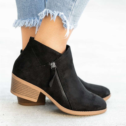 Damen Ankle Boots Blockabsatz Reißverschluss Komfort Schuhe