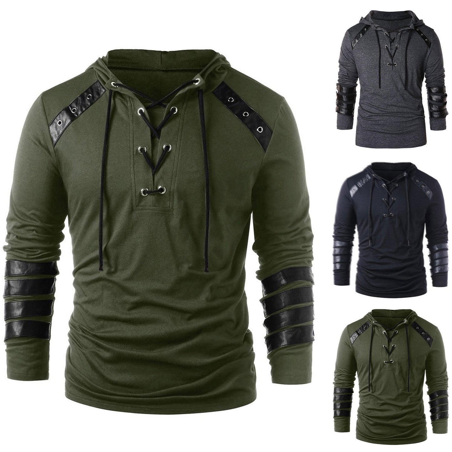 Herren Hoodie Leder Detail Modern Stylish