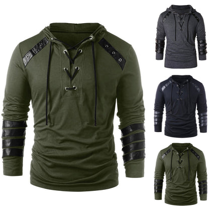 Herren Hoodie Leder Detail Modern Stylish