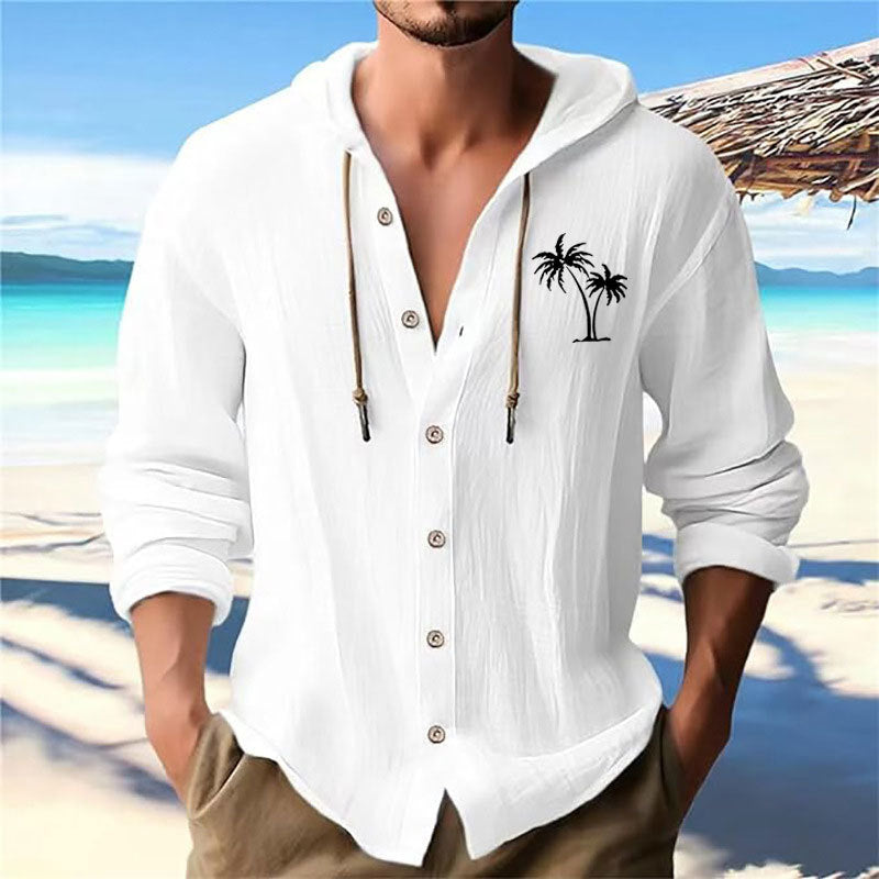 Herren Kapuzenshirt Modern mit Palmendruck und Knöpfen - BerlinGlamour