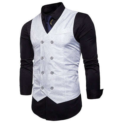 Herren Weste Elegant Jacquard Doppelt Knöpfe Slim Fit