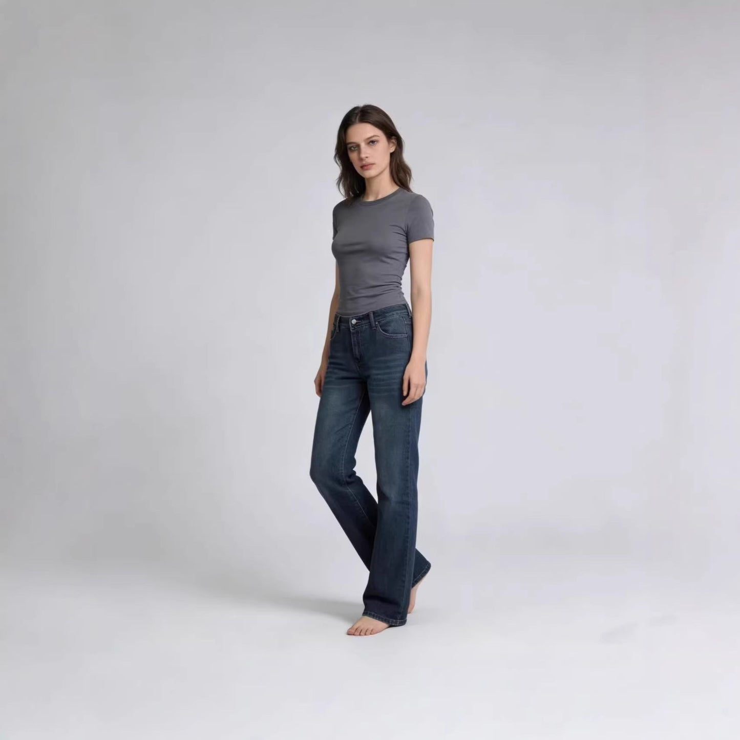 Hohe Damenjeans Stretch Weite Bequem High Waist