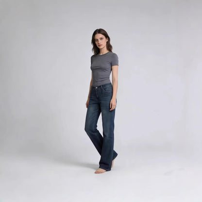 Hohe Damenjeans Stretch Weite Bequem High Waist