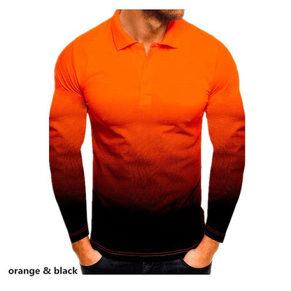 Herren Polo Langarmshirt Farbverlauf Modern Sportlich