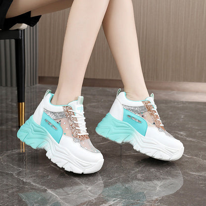 Damen Sneaker Bequem Chunky Glitzer Schuhe Modern