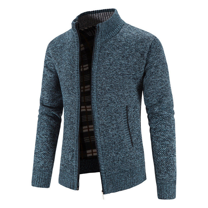 Herren Strickjacke Modern Stehkragen Noppen Optik - BerlinGlamour