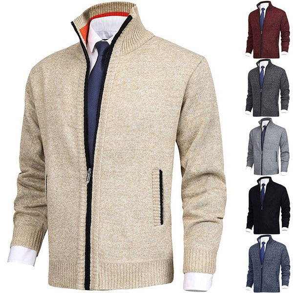 Herren Strickjacke Stehkragen Reißverschluss Modern Schwarz - BerlinGlamour