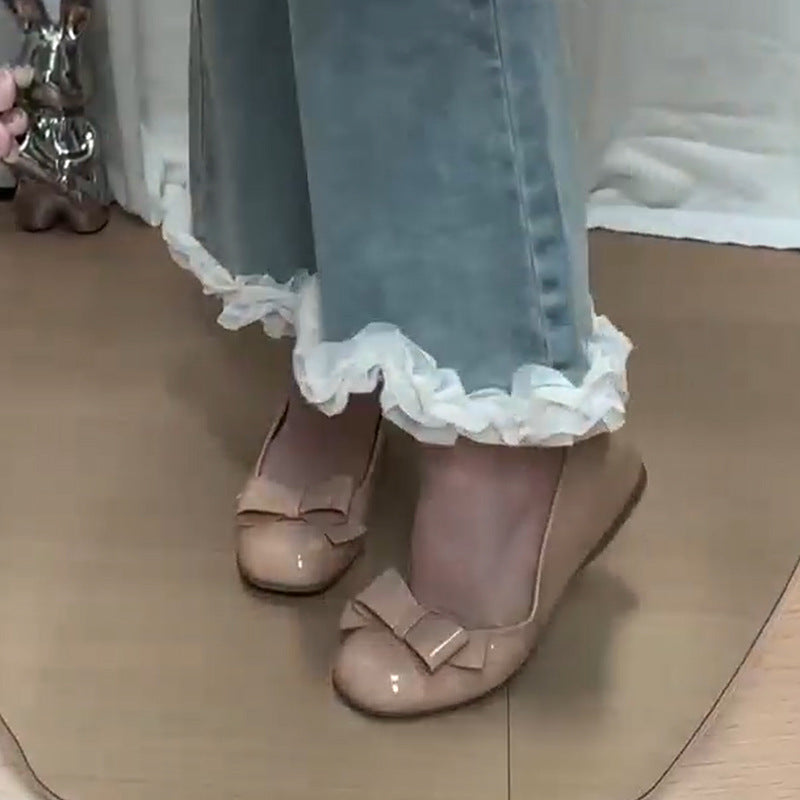 Damen Ballerinas Elegante Glänzende Schleife