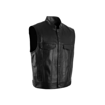 Lederweste Herren Modern mit Taschen Schwarz Ledermantel